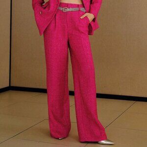 Hot Pink Casual Women's Premium Tweed Wide Leg Suit Pants